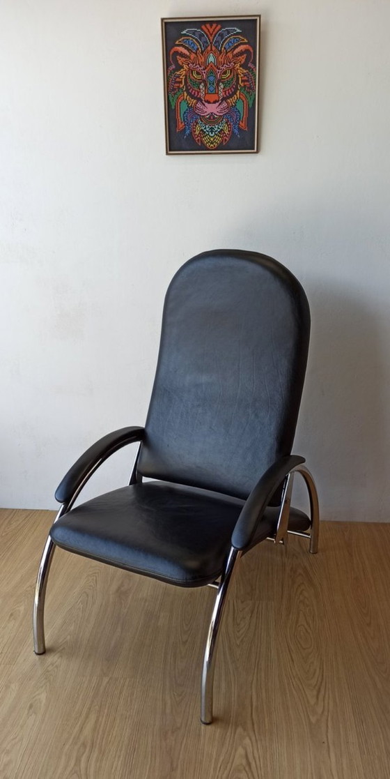 Image 1 of Fauteuil en cuir chromé, chaise longue des années 1970.