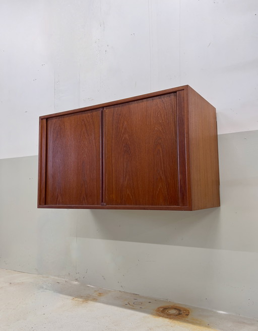 Teak Tambour Door Cabinet By Kai Kristiansen For Feldballes