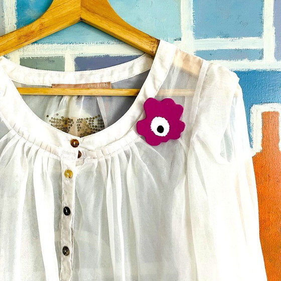 Image 1 of Handmade Marimekko inspired flower wooden brooch one of a kind