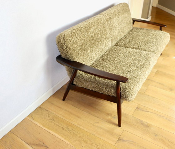 Image 1 of Bellissimo divano vintage a tre posti degli anni '80 con cuscini sfoderabili - pelo lungo color kaki, beige scuro