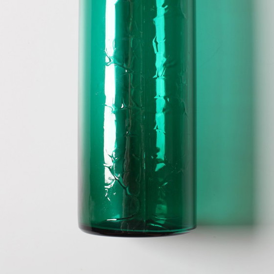 Image 1 of Green Mid-century Glass Vase Ek with Plant Pattern / Björkshults Glasbruk / Sweden / 1970s