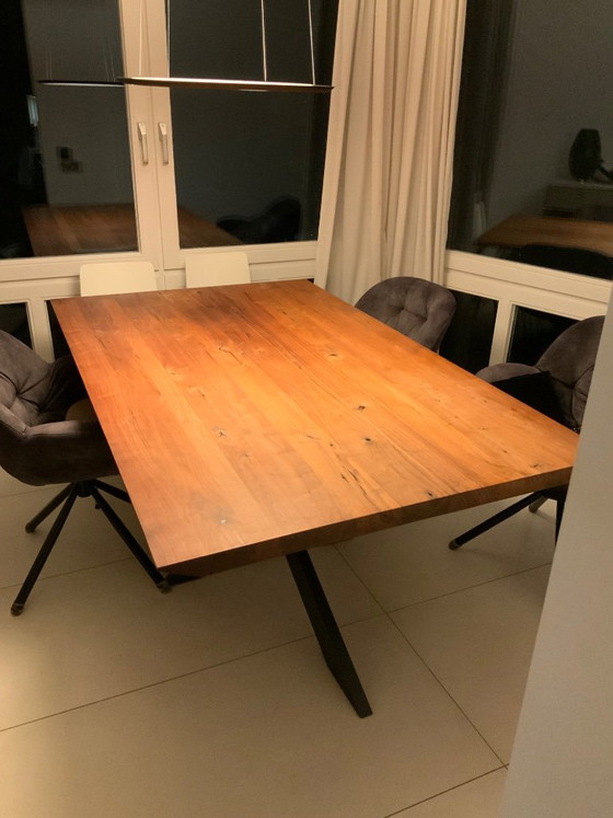 Set da pranzo: Piano 180x110cm + 4 sedie girevoli, SOLO COMPLETO, Legno, Marrone (foto 3 di 5)
