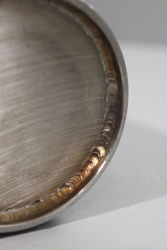 Image 1 of Vintage brutalistische rolvaas, gelast en gepolijst staal, jaren 70.