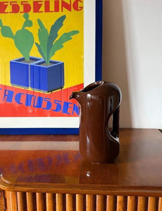 Image 1 of Mid Century moderne vaas / kan van bruin keramiek, Il Picchio Italië 1970