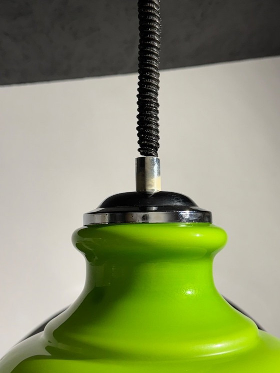 Image 1 of Lampada a sospensione in stile Space Age con paralume in vetro verde, modello Rolly, 1973.