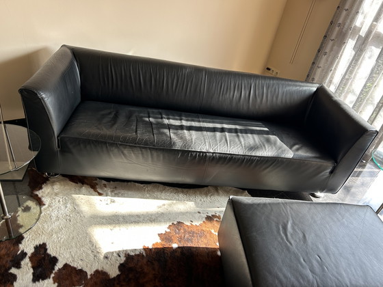 Image 1 of Set divano-poltrona-pouf Gelderland 4800 in pelle nera