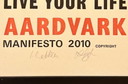Manifeste Aardvark signé 2010, impression typographique – Lesley Greening Lassoff & Pea Crabtree