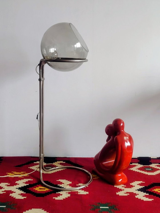 Image 1 of Modernist bauhaus glass ball floor lamp. Designer: Házi Tibor