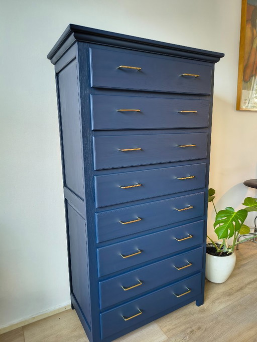 Massief Eiken Ladenkast – Dark Blue & Gold – ladekasten, Wood