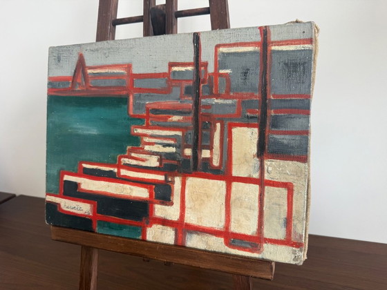 Abstract Oil Painting on Canvas, 1956, Signed Hervoët – Paintings & Drawings, Wood (photo 5 of 7)