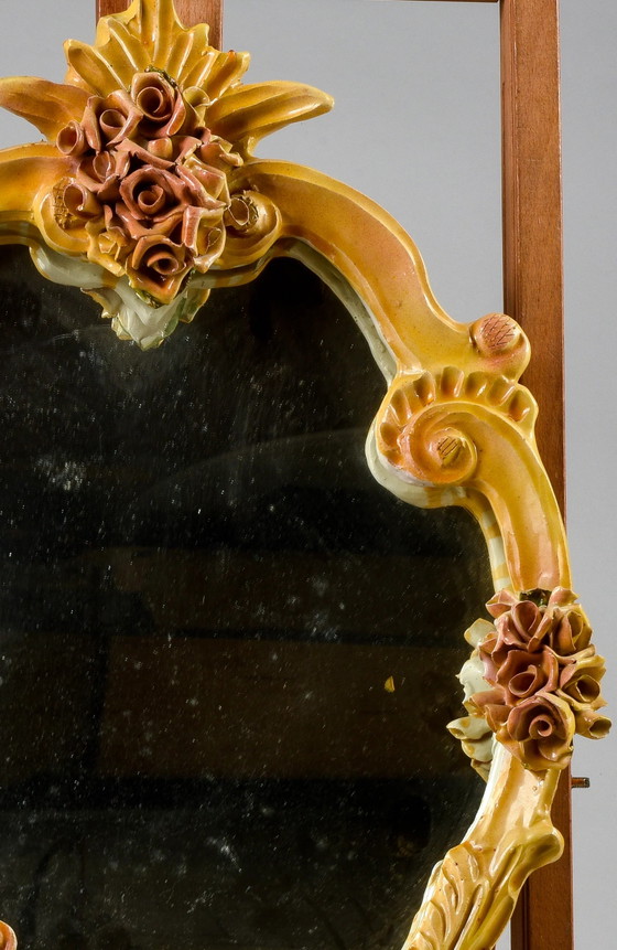 Specchio con cornice in ceramica dipinta a mano, Italia 1980 – Retro (photo 4 of 9)
