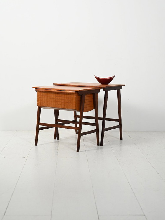 Image 1 of Pair of Scandinavian Nesting Coffee Tables with Yarn Box