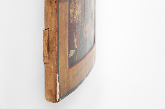 Image 1 of Icona religiosa tradizionale del XIX secolo in legno di quercia Madre di Dio, gioia di tutti i dolenti