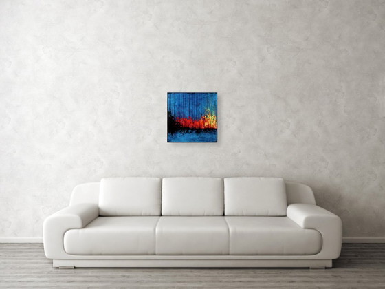 Image 1 of Contemporary abstract artwork in blue, red,black, yelow on stretched canvas