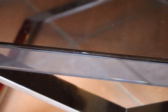 Image 1 of Aster X salontafel van gepolijst verchroomd aluminium en rookglas.