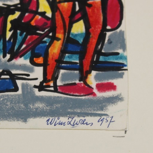 Willem Zwiers (1922-2019) - Cavi beach- Italy - 1957 - mixed media on paper