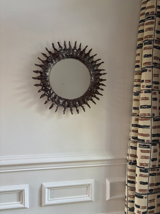Image 1 of French contemporary ceramic mirror, "Sole" by Renzo Maar