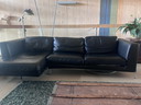 Black leather 3-seater sofa
