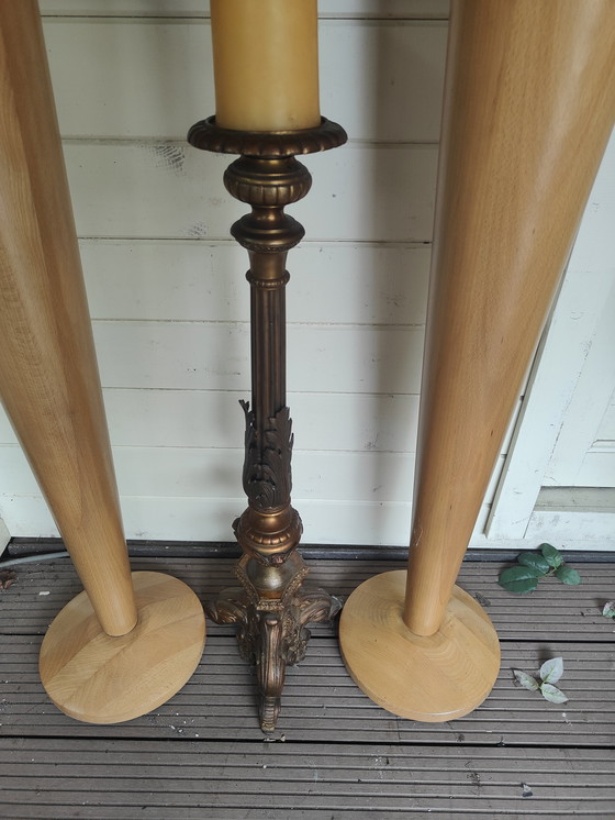 Image 1 of candlesticks 2 piece solid beech candlesticks plus church candlestick solid copper