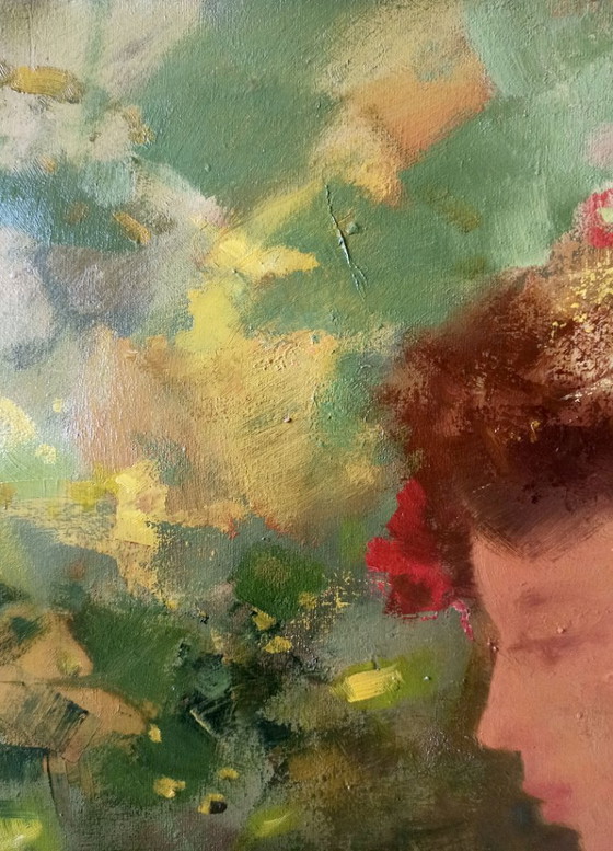 Original Oil Painting Abstract Figurative Girl Flowers Butterfly – Paintings & Drawings, Canvas (photo 12 of 12)