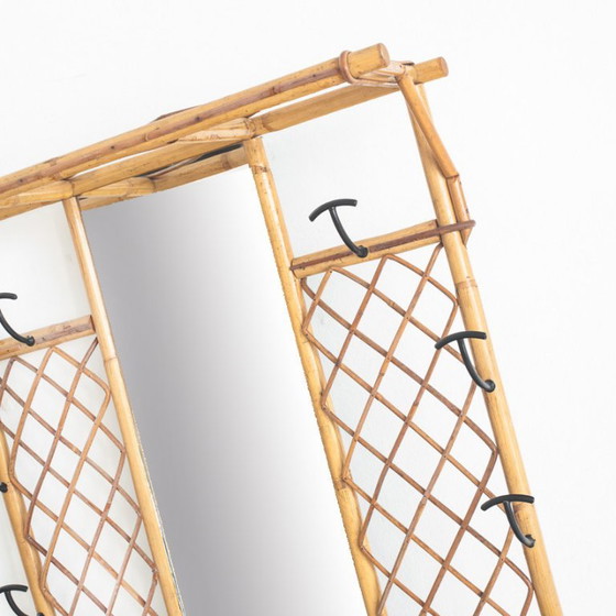 Vintage Hall Coat Rack With Mirror. Cane And Metal. France, 1960s – Rattan (photo 8 of 10)