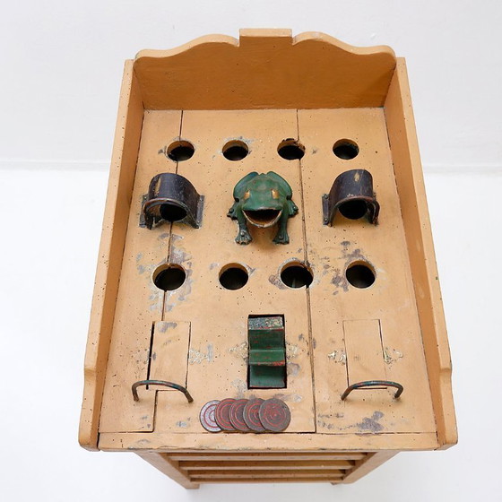 Image 1 of "The Frog Game", an old game made of wood and painted iron, early 20th century