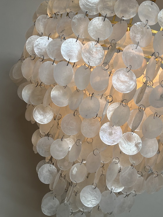 Image 1 of Xl lampe pendante vintage en coquillage capiz chandelier cadre doré