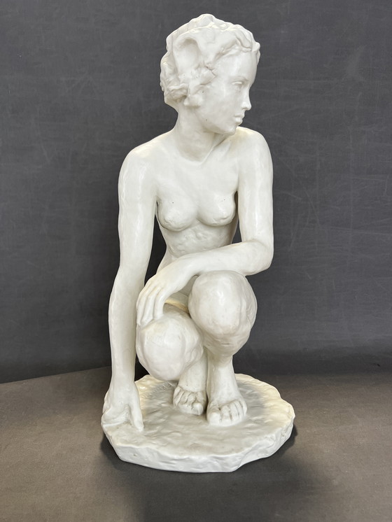 Image 1 of Fritz Klimsch for Rosenthal, Porcelain Sculpture of a Crouching Woman, Signed, Circa 1940