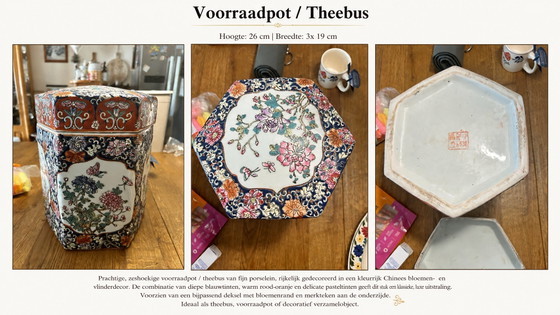 Image 1 of Beautiful set of hand-painted Chinese vase and voodoo pot/tea caddy