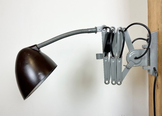 Image 1 of Grey Industrial Scissor Wall Lamp from Elektroinstala, 1960s