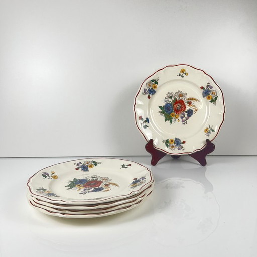 Set de 4 assiettes plates "Agreste", Sarreguemines, première moitié du XXeme s.