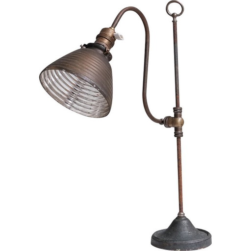Lampada da tavolo antica con riflettore in vetro al mercurio regolabile