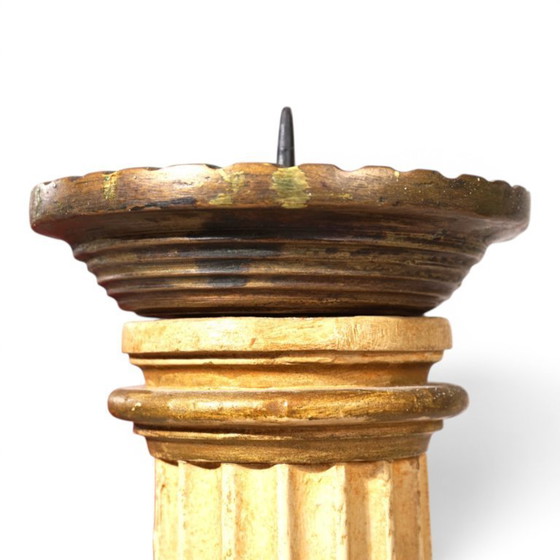 Image 1 of Antieke, sculpturale houten kerkkandelaar, 1860