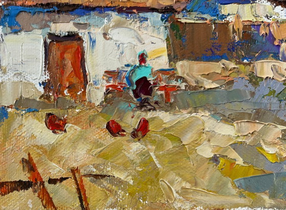 Image 1 of Original Oil Painting Summer Village Landscape Warmth in the yard