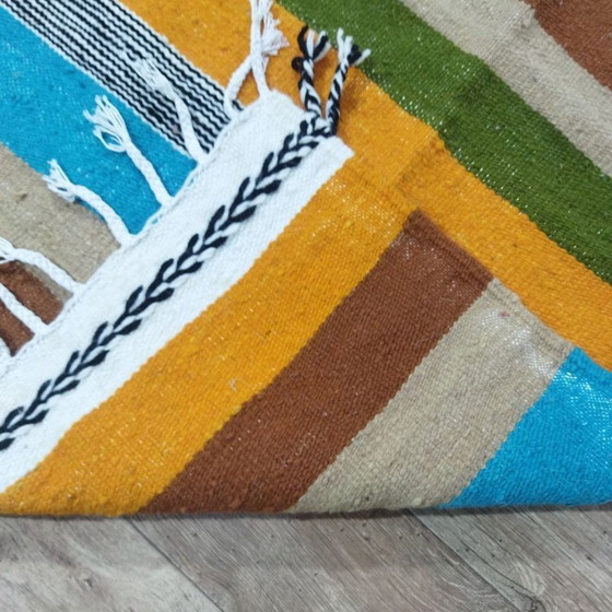 Image 1 of Authentieke Marokkaanse Kilim-loper 216 x 87 cm – Handgemaakt gestreept Berberkleed