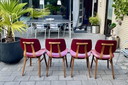 4 chaises vintage élégantes style milieu du siècle avec revêtement en similicuir bordeaux