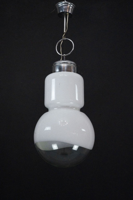 Vintage Mazzega Space Age kroonluchter in chroom en Murano glas. Italië jaren 60