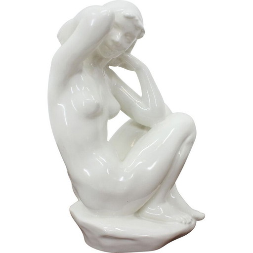 Vintage Art Deco ceramic sculpture of a seated nude woman, 1940