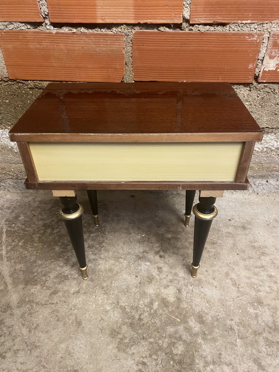 Image 1 of Chevet Ancien Table Nuit N252 Tiroir Bois Laqué Milieu XXeme Vintage #D394