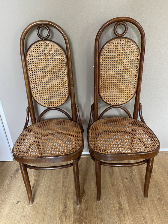 Image 1 of 4 sedie vintage in stile Thonet con cinghie Lange Jan