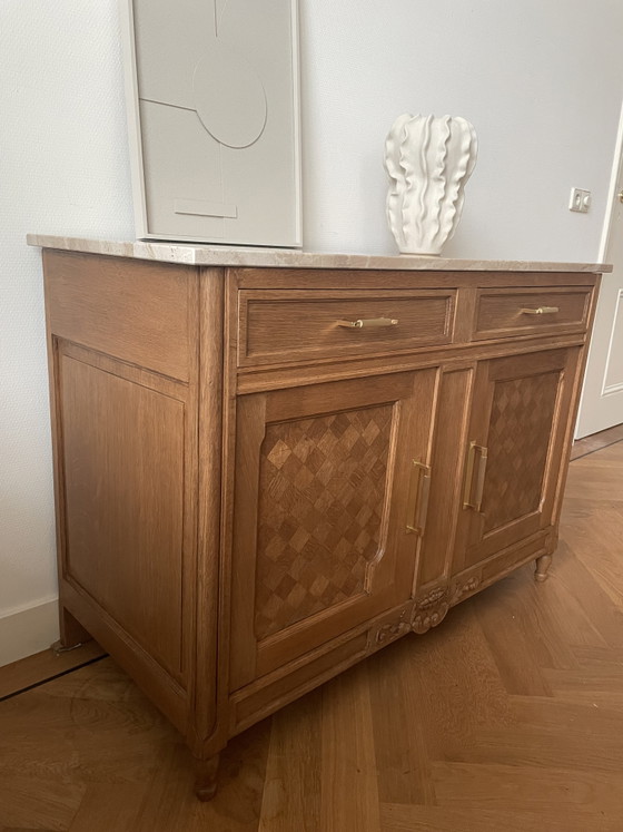 Image 1 of Vintage oak travertine sideboard