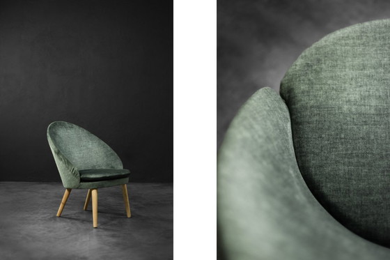 Image 1 of Vintage Mid Century Deens Modern Eiken & Stoffen Fauteuil 301 van Ejvind A. Johansson voor Godtfred H. Petersen, jaren 1950