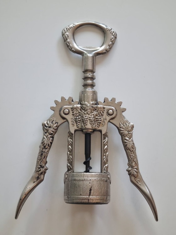 Prachtige vintage kurkentrekker met hendel van BREFA – met design van wijnbladeren en wijnvaten. (photo 4 of 6)