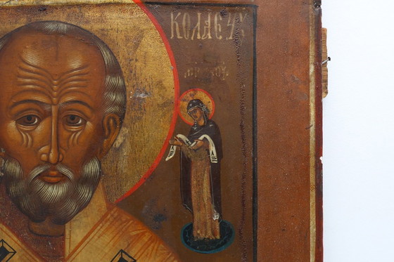 Image 1 of Icona religiosa russa del XIX secolo di San Nicola Taumaturgo