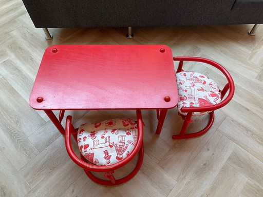 Ikea Anna set by Karin Mobring / Otto Nielsen - table enfant + 2 chaises & coussins d'origine
