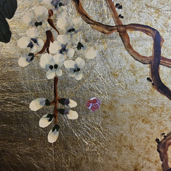 Image 1 of Vintage Chinese Kast Bladgoud / Bloemen en Vogels / Bohemian Kast / Aziatische Kast / Oosterse Kast