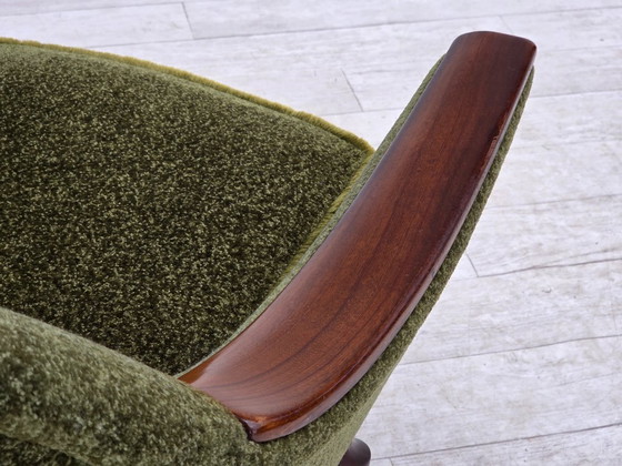 Image 1 of Anni '70, poltrona norvegese, tessuto d'arredamento verde, legno di teak.