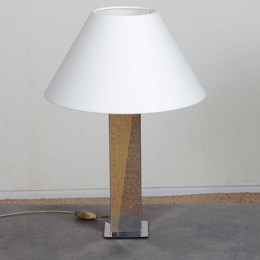 Grande lampe à poser en métal argenté et doré, 1980