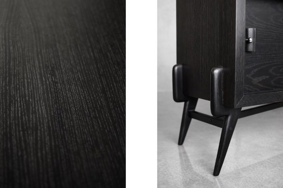 Image 1 of Vintage Mid-Century Scandinavian Modern Dark Oak Sideboard with Wooden & Metal Handles, 1960s