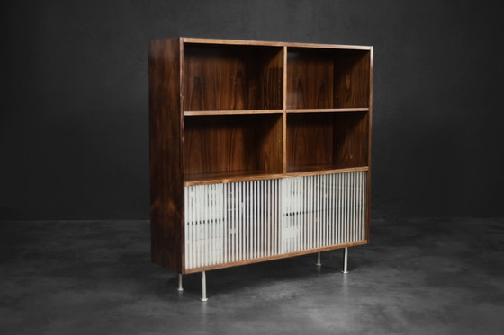 Image 1 of Buffet haut vintage en bois de rose avec verre, Mid Century Scandinavian Modern, 1960s